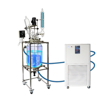 Double Layer 50L Chemical Glass Reactor Overhead Stirrers