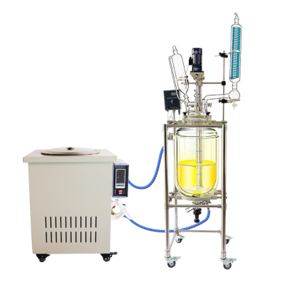 Double Layer 50L Chemical Glass Reactor Overhead Stirrers