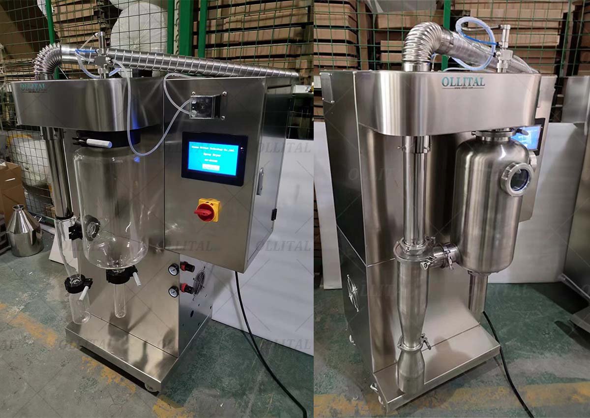 How does a spray dryer instantly turn liquid into powder?